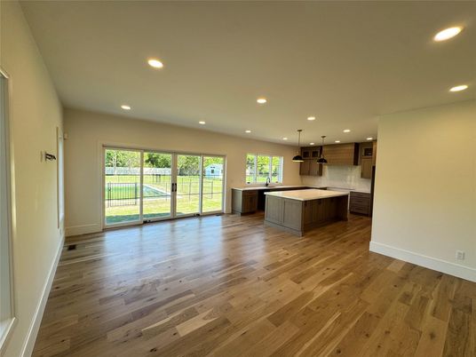 Interior, Kitchen, Pendant Lights, Recessed Lighting, Wood Texture Flooring