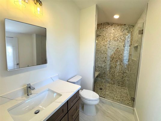 Bathroom, Glass Shower, Interior, Recessed Lighting