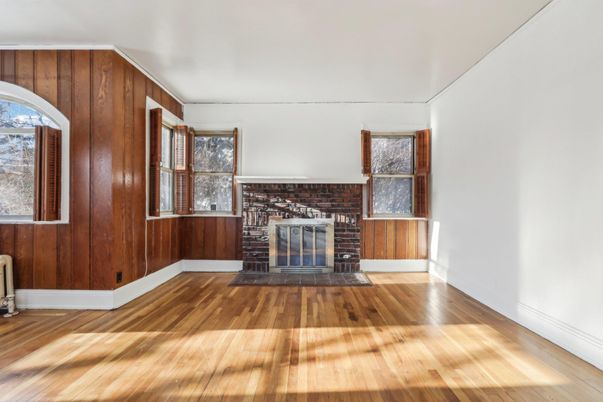 Empty room, Fireplace, Interior, Wood Texture Flooring, Wooden Walls
