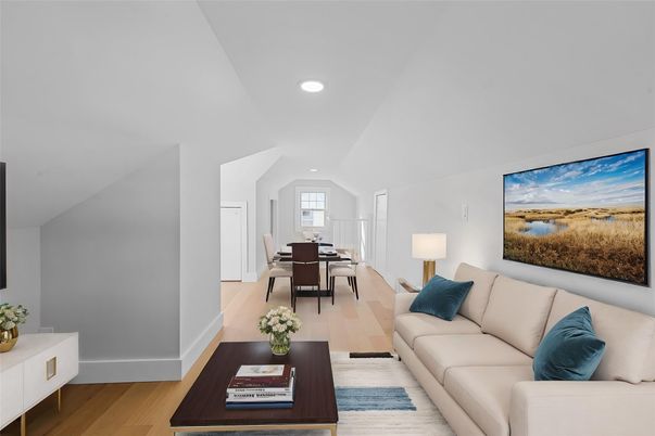 Dining room, Interior, Living room, Recessed Lighting, Wood Texture Flooring