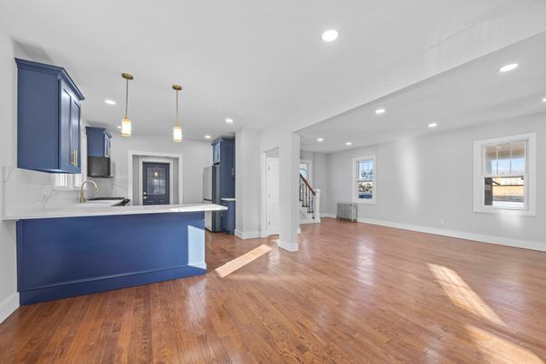Interior, Kitchen, Pendant Lights, Recessed Lighting, Wood Texture Flooring