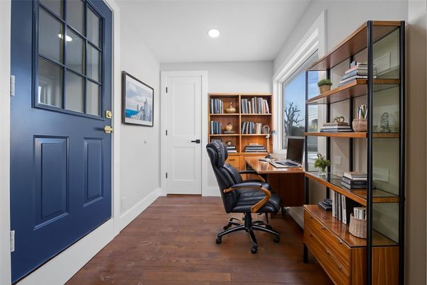 Home Office, Interior, Recessed Lighting, Wood Texture Flooring