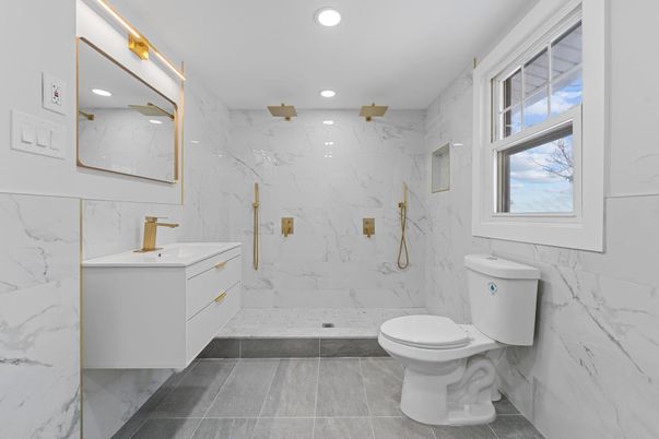 Bathroom, Interior, Marble Walls, Recessed Lighting