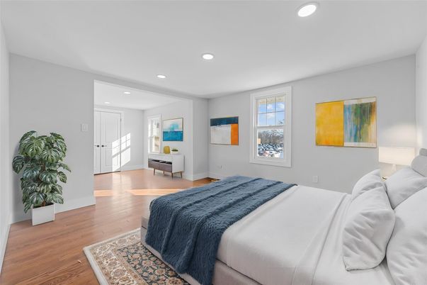 Bedroom, Interior, Recessed Lighting, Wood Texture Flooring
