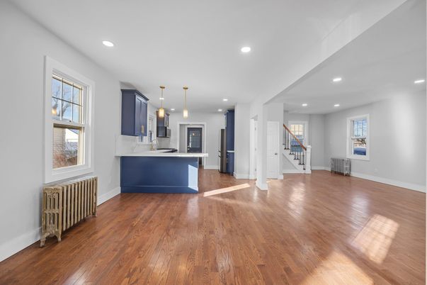 Interior, Kitchen, Pendant Lights, Recessed Lighting, Wood Texture Flooring