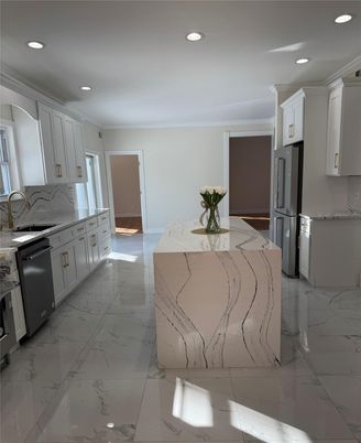 Interior, Kitchen, Marble, Recessed Lighting, Stainless Steel Appliances