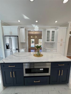 Interior, Kitchen, Marble, Pendant Lights, Recessed Lighting, Stainless Steel Appliances
