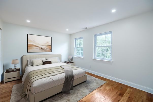 Bedroom, Interior, Recessed Lighting, Wood Texture Flooring