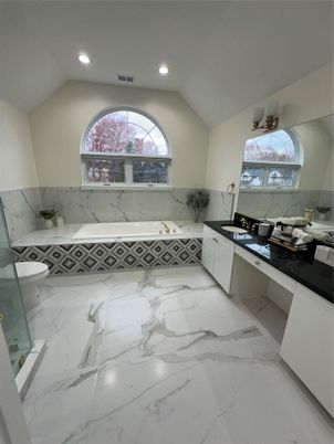 Bathroom, Interior, Marble, Marble Walls, Recessed Lighting