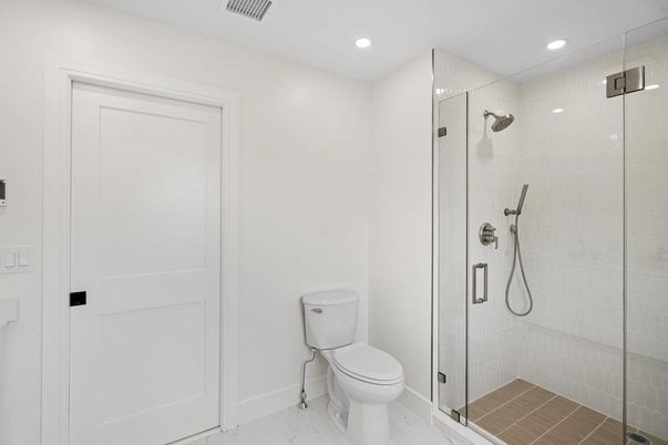 Bathroom, Glass Shower, Interior, Marble, Recessed Lighting