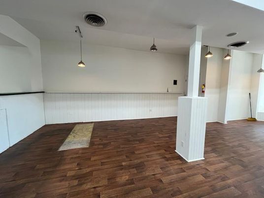 Empty room, Interior, Pendant Lights, Wood Texture Flooring