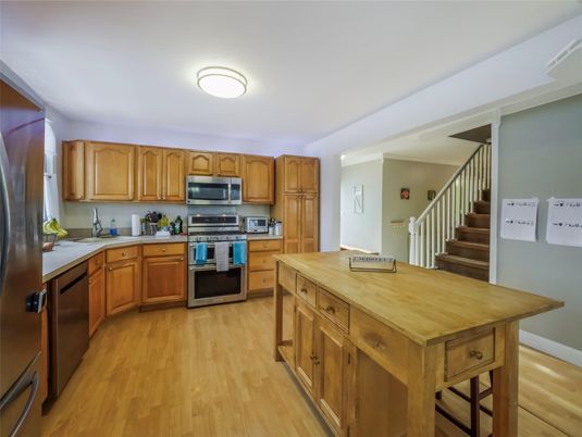 Interior, Kitchen, Stainless Steel Appliances, Wood Texture Flooring