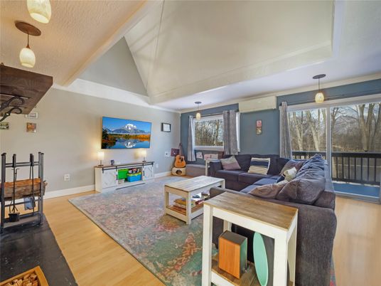 Interior, Living room, Pendant Lights, Wood Texture Flooring