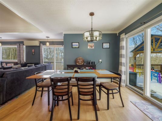 Dining room, Interior, Living room, Pendant Lights, Wood Texture Flooring