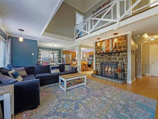 Dining room, Fireplace, Interior, Living room, Pendant Lights, Wood Texture Flooring