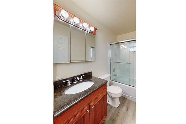 Bathroom, Glass Shower, Interior, Wood Texture Flooring