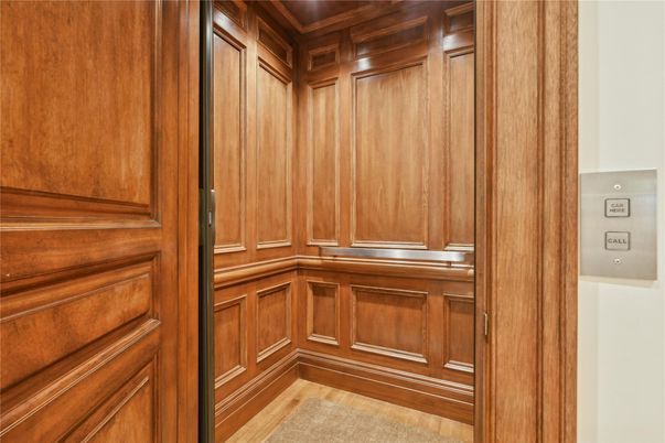 Elevator, Interior, Wood Texture Flooring, Wooden Walls