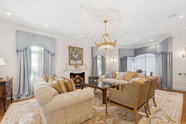 Chandelier, Fireplace, Interior, Living room, Recessed Lighting, Wood Texture Flooring