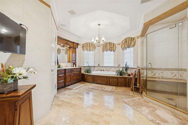 Bathroom, Chandelier, Glass Shower, Interior