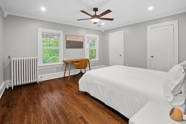 Bedroom, Interior, Recessed Lighting, Wood Texture Flooring