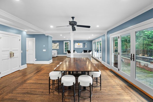 Dining room, Interior, Recessed Lighting, Wood Texture Flooring