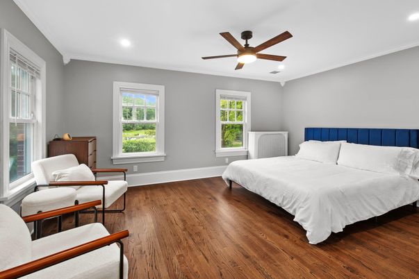 Bedroom, Interior, Recessed Lighting, Wood Texture Flooring
