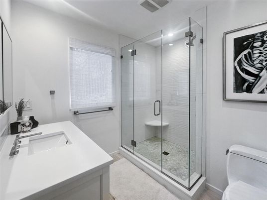 Bathroom, Glass Shower, Interior, Recessed Lighting