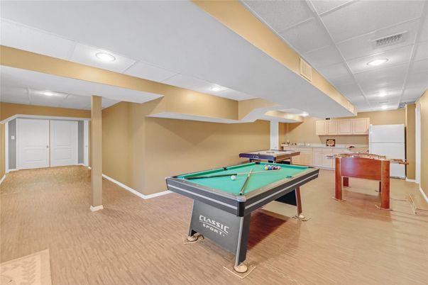 Billiard Table, Game Room, Interior, Recessed Lighting, Wood Texture Flooring