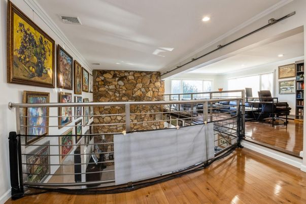 Interior, Recessed Lighting, Stone Walls, Wood Texture Flooring