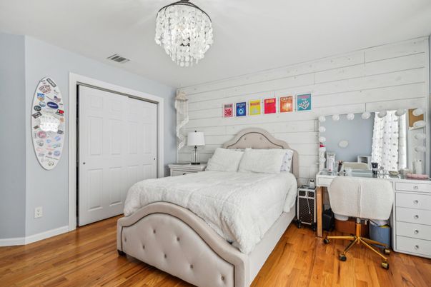 Bedroom, Chandelier, Interior, Wood Texture Flooring