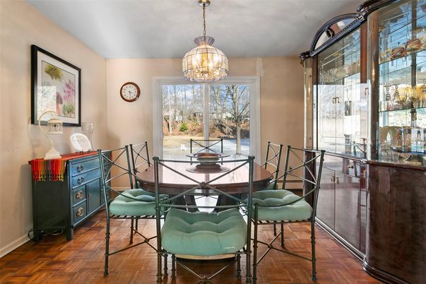 Chandelier, Dining room, Interior, Wood Texture Flooring