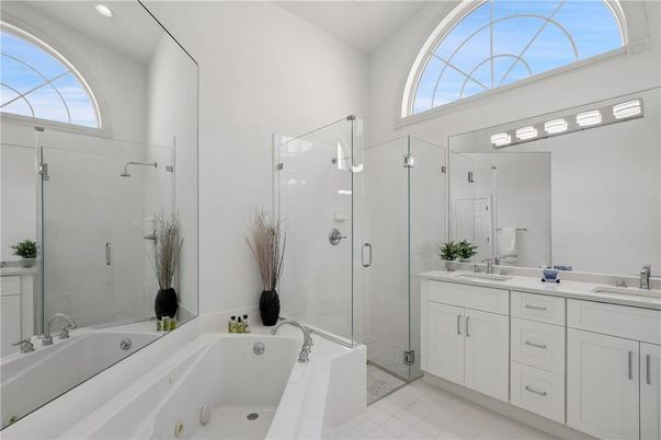 Bathroom, Dual Sink Vanities, Glass Shower, Interior, Recessed Lighting