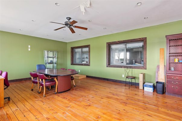 Dining room, Interior, Recessed Lighting, Wood Texture Flooring