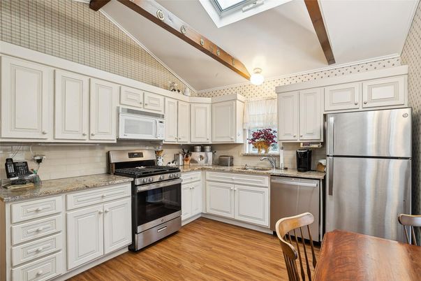 Interior, Kitchen, Stainless Steel Appliances, Wooden Beams, Wood Texture Flooring