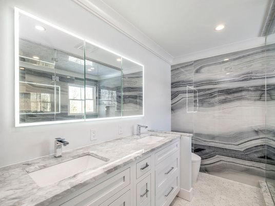 Bathroom, Dual Sink Vanities, Glass Shower, Interior, Recessed Lighting