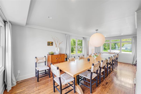 Dining room, Interior, Recessed Lighting, Wood Texture Flooring