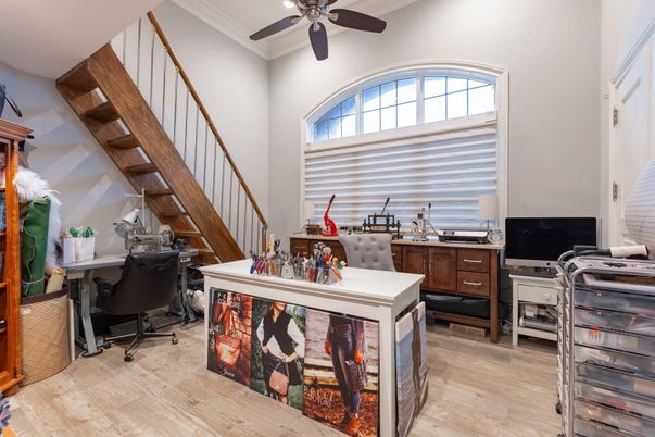 Home Office, Interior, Recessed Lighting, Wood Texture Flooring