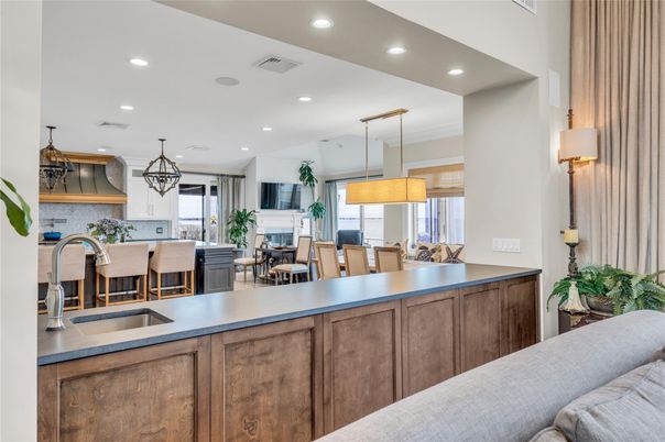Dining room, Fireplace, Interior, Kitchen, Pendant Lights, Recessed Lighting