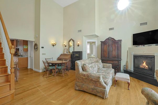 Dining room, Fireplace, Interior, Wood Texture Flooring