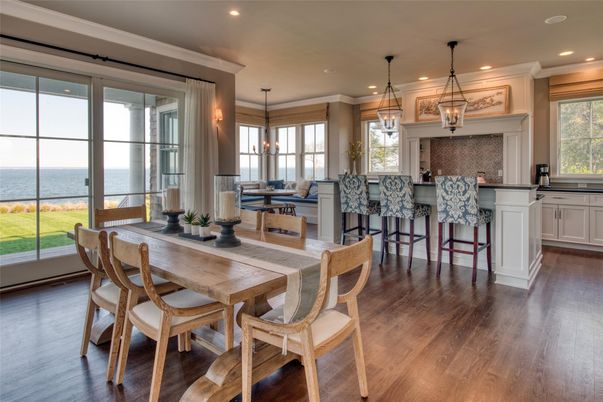 Dining room, Interior, Kitchen, Living room, Pendant Lights, Recessed Lighting, Water, Wood Texture Flooring