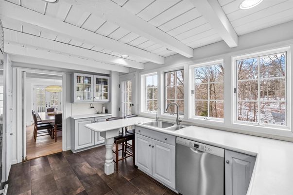 Dining room, Interior, Kitchen, Recessed Lighting, Stainless Steel Appliances, Wood Texture Flooring