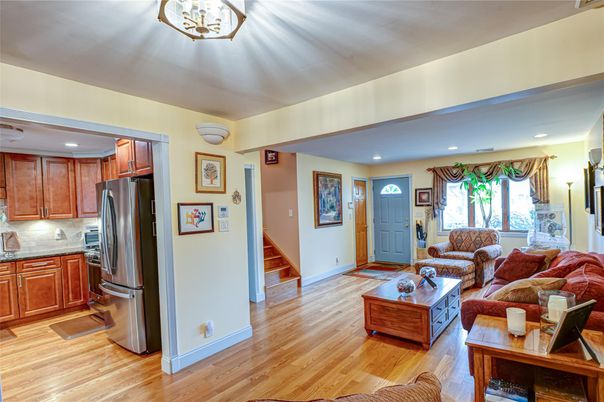 Interior, Kitchen, Living room, Recessed Lighting, Stainless Steel Appliances, Wood Texture Flooring