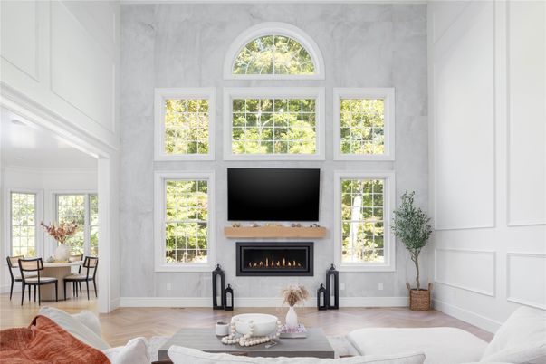 Dining room, Fireplace, Interior, Wood Texture Flooring