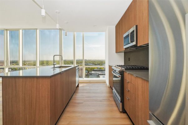 Interior, Kitchen, Pendant Lights, Stainless Steel Appliances, Wood Texture Flooring