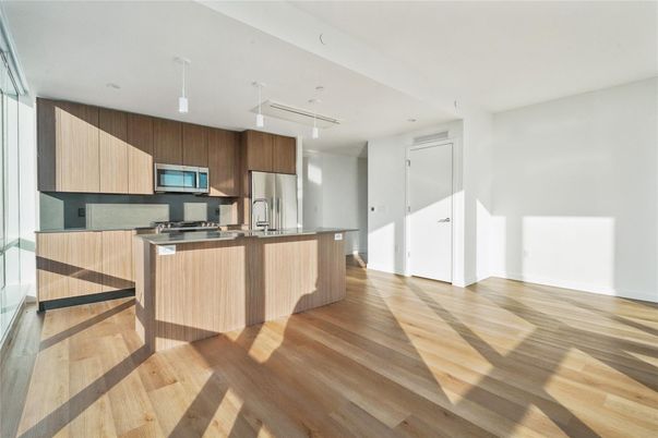 Interior, Kitchen, Pendant Lights, Stainless Steel Appliances, Wood Texture Flooring