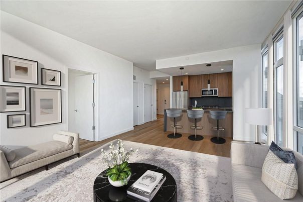 Interior, Kitchen, Living room, Recessed Lighting, Stainless Steel Appliances, Wood Texture Flooring