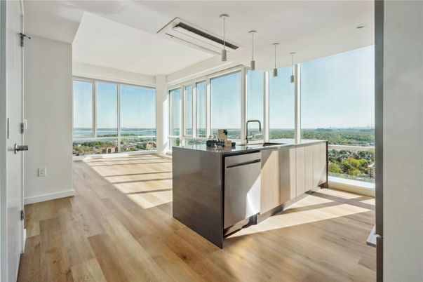 Interior, Kitchen, Pendant Lights, Water, Wood Texture Flooring