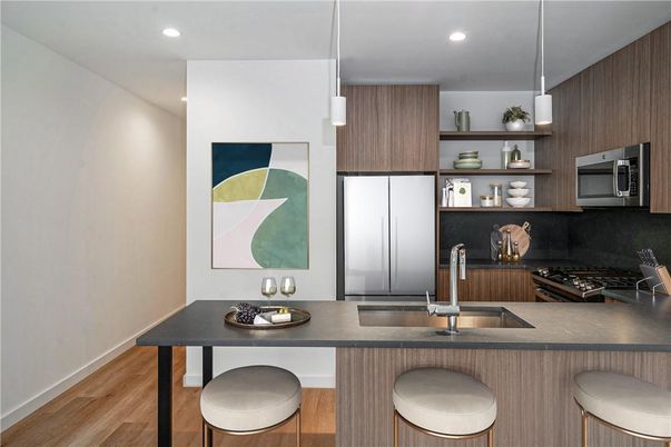 Interior, Kitchen, Pendant Lights, Recessed Lighting, Wood Texture Flooring