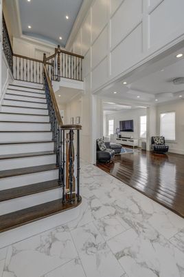 Interior, Marble, Recessed Lighting, Wood Texture Flooring