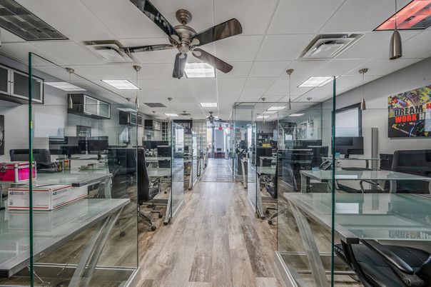 Home Office, Interior, Recessed Lighting, Wood Texture Flooring